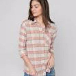BKE women's plaid long sleeve shirt Med orange